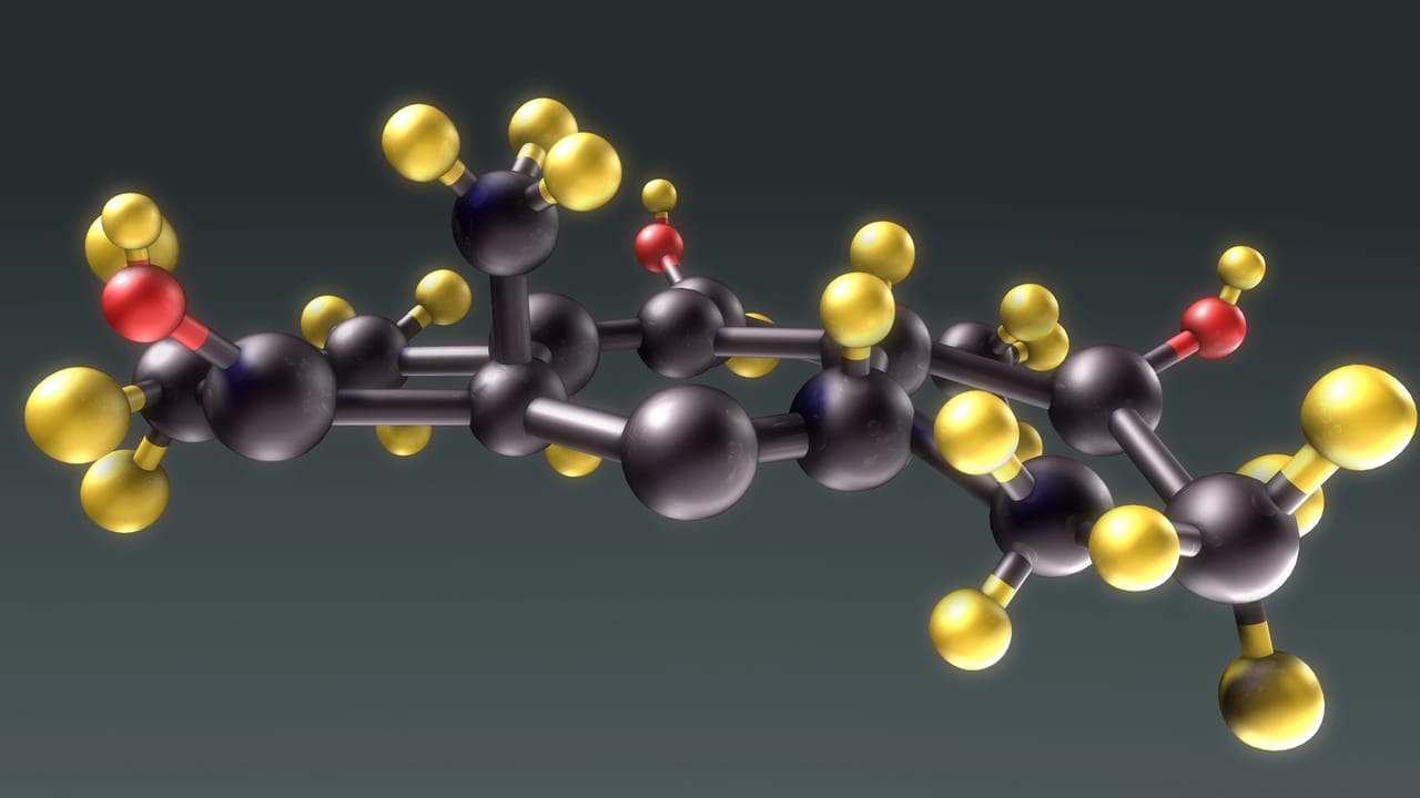 Een overzichtelijke illustratie van de moleculaire structuur van een peptide die de celcommunicatie in het menselijk lichaam verduidelijkt