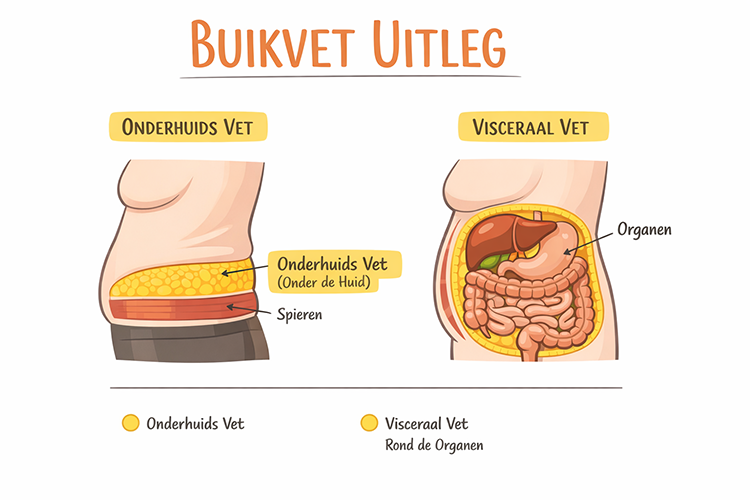 Het verschil tussen onderhuids weefsel en hardnekkig visceraal buikvet verminderen.